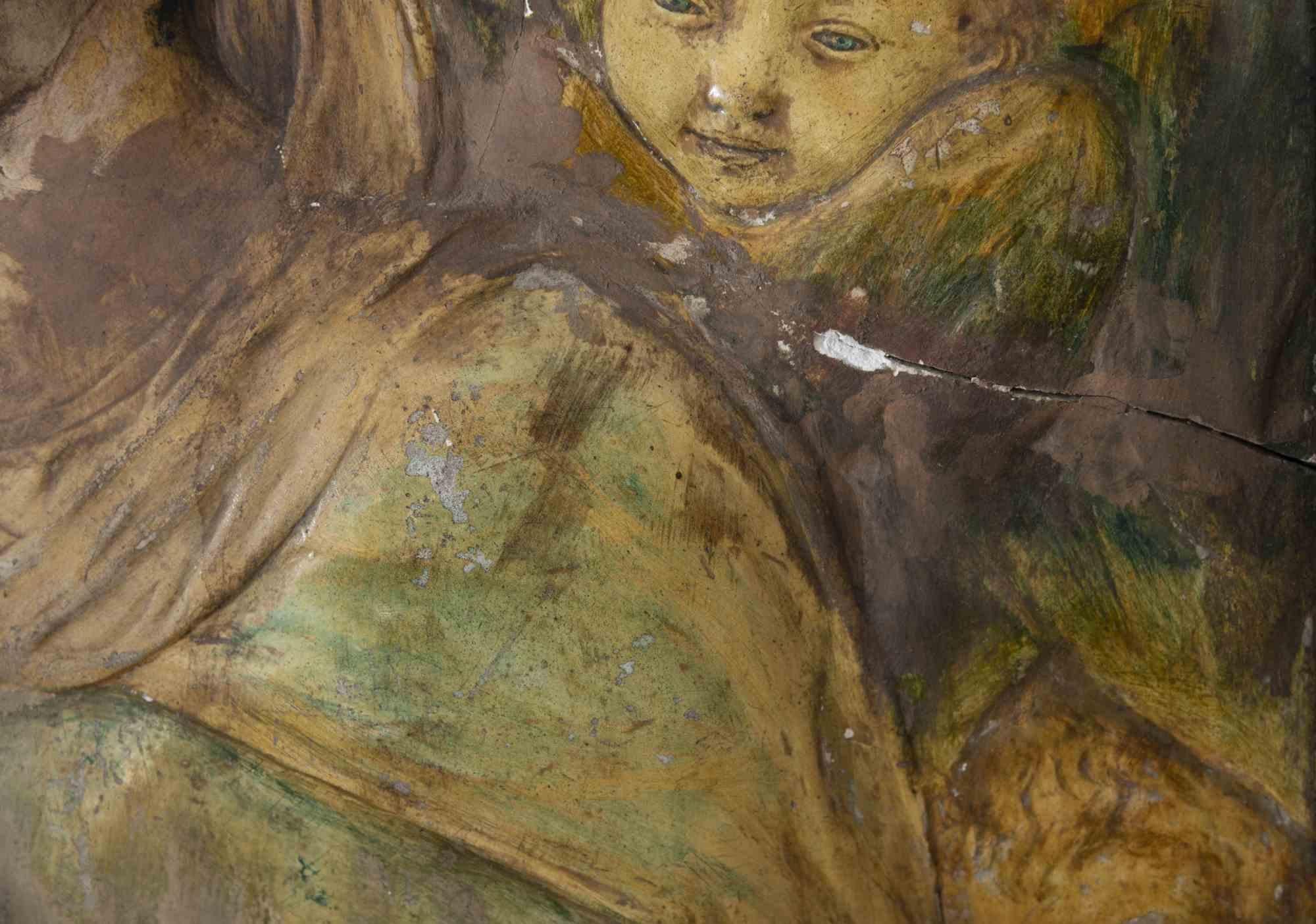 Madonna und Kind – farbige Kreidezeichnung – 19. Jahrhundert – Art von Unknown