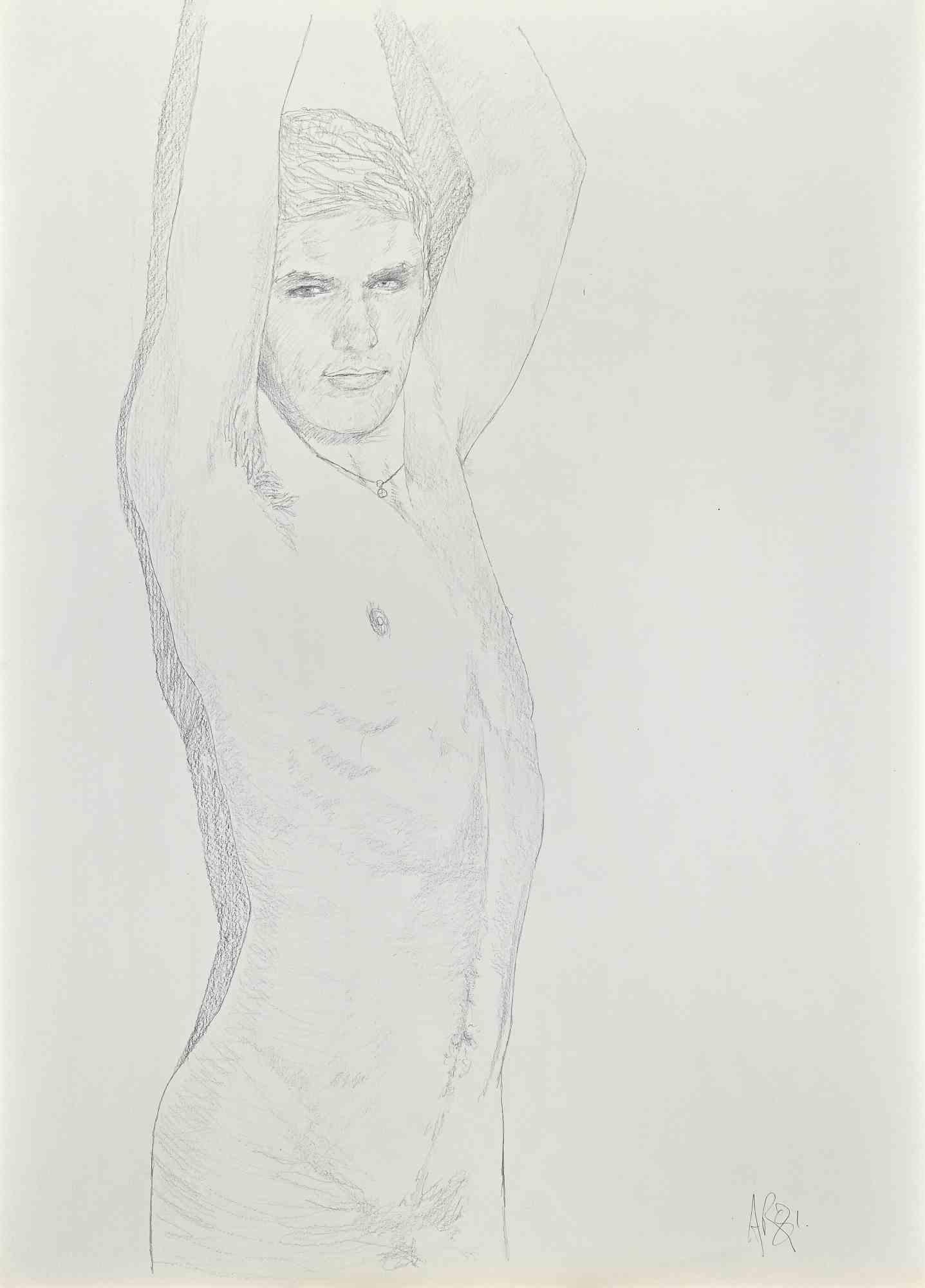 Boy Nude is an Original Pencil Drawing realized by Anthony Roaland in 1981.

Good condition on a white cardboard, one margin with tear type notepad.

Monogrammed by the artist on the lower right corner.