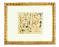 Artist's Studio - Pastel and Watercolor Drawing by Alberto Manfredi - 1974