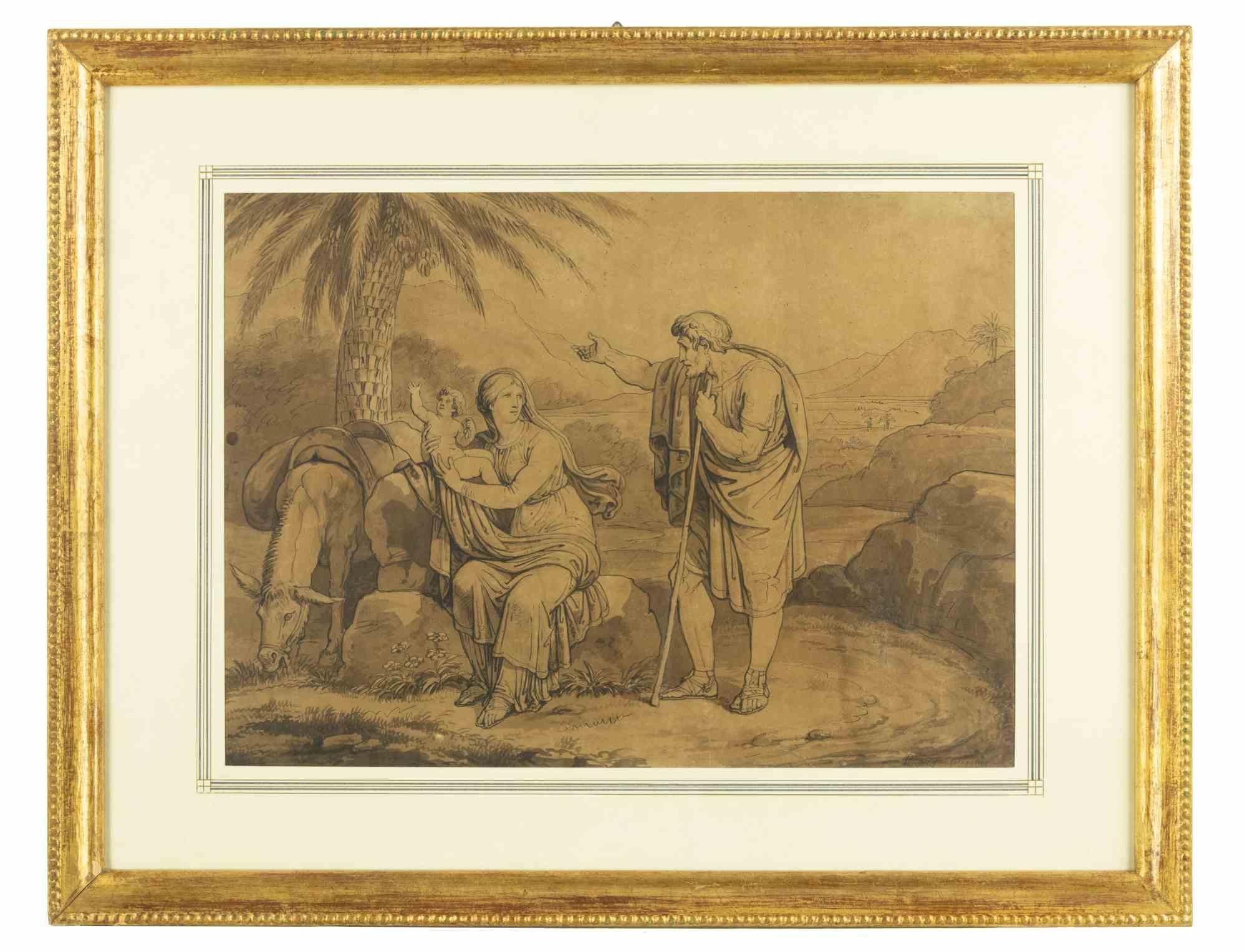 La scène sacrée est une œuvre originale de maître ancienne réalisée par Bartolomeo Pinelli en 1812.

Dessin et aquarelle.

Signé à la main et daté dans la marge inférieure.

Inclut le cadre.