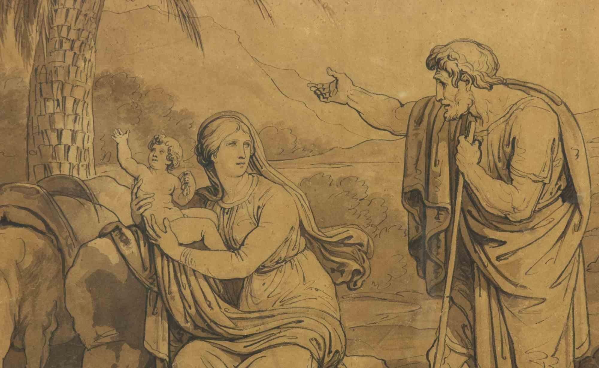 Scène sacrée - Dessin et aquarelle de Bartolomeo Pinelli - 1812 en vente 2