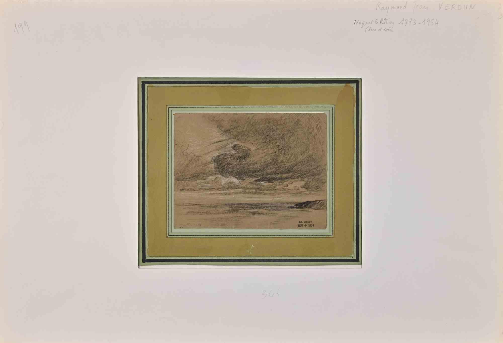 Nuages nuageux - dessin original au crayon de Raymond Jean Verdun - 1908 en vente 1