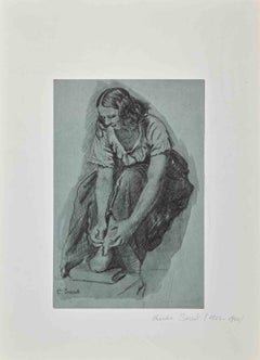 Slippers - Original Bleistiftzeichnung von Charles Serret - Ende des 19. Jahrhunderts