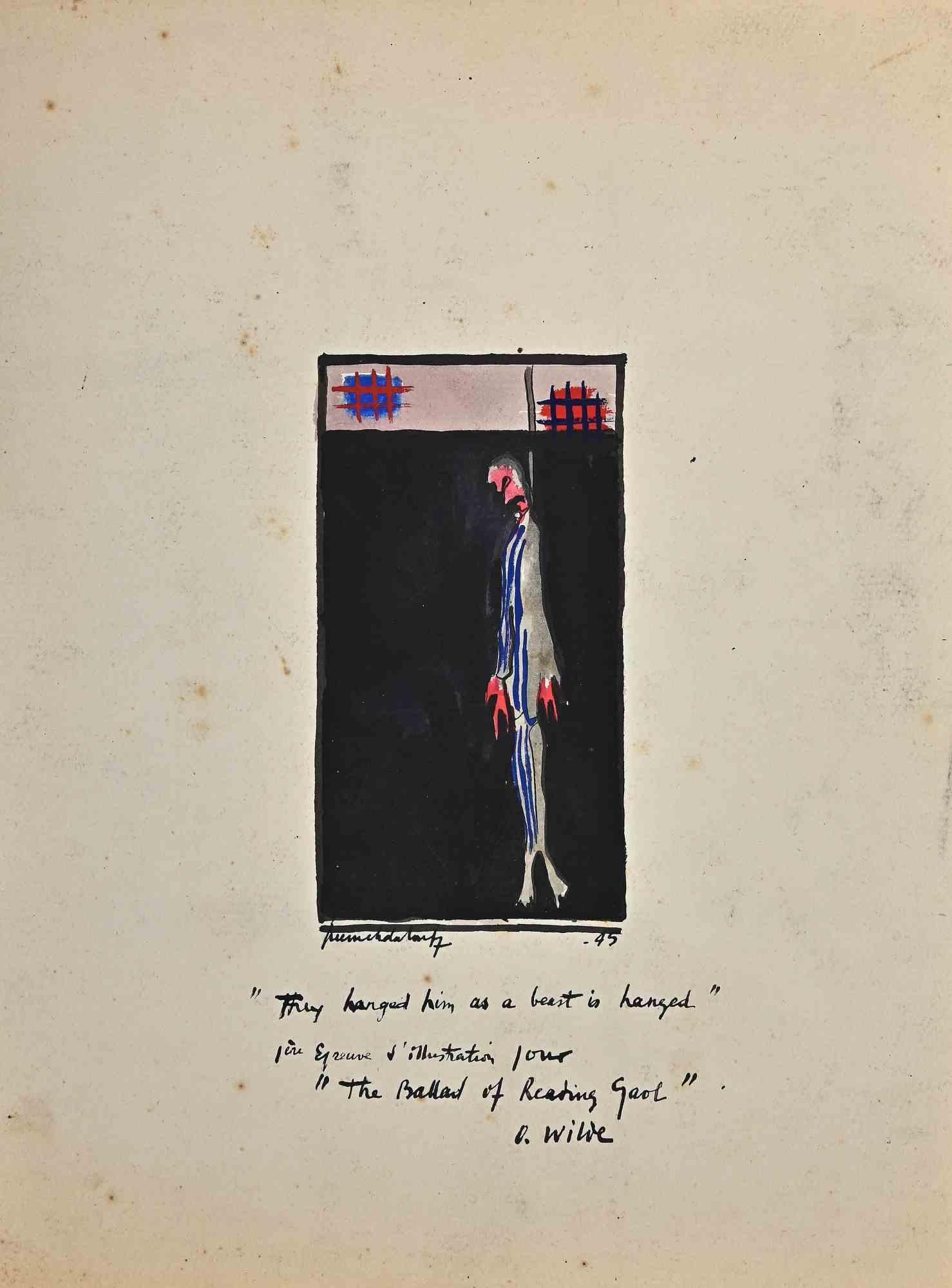 Hängender Mann – Zeichnung auf Papier – 20. Jahrhundert