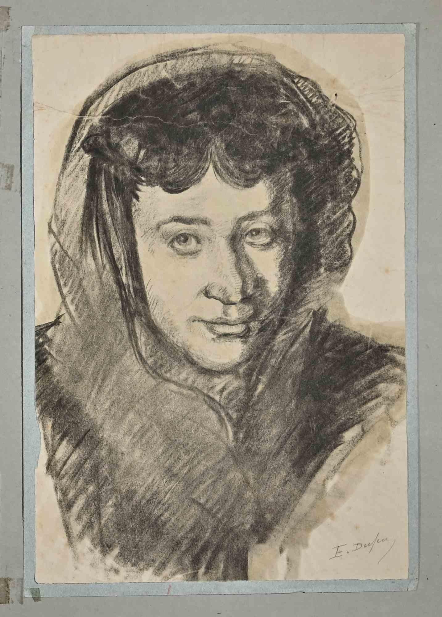 Portrait is an Original Charcoal Drawing and Watercolour realized by Edouard Dufeu (1836-1900).

Good condition included a green and cream colored cardboard passpartout (70x50 cm).

Hand-signed by the artist on the lower right corner.

Edouard Dufeu