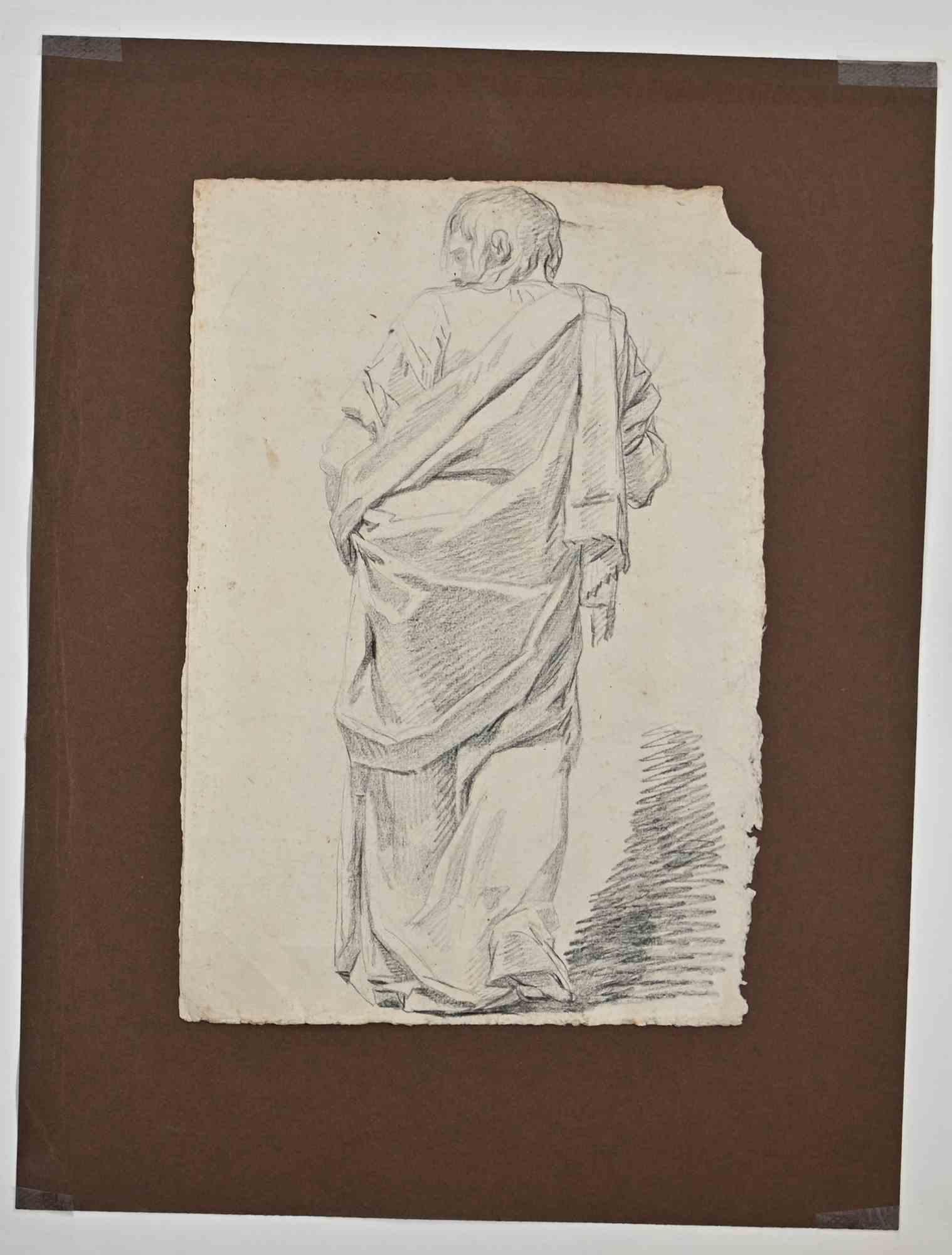 Figur des Mannes – Original-Bleistiftzeichnung von Augustin de Saint-Aubin, 19. Jahrhundert im Angebot 1