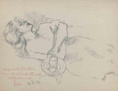 Female Figure - Original Pencil Drawing by Fikret Moualla - 20th Century