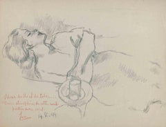 Weibliche Figur – Original-Bleistiftzeichnung von Fikret Moualla – 20. Jahrhundert