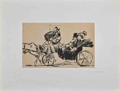 A Couple in a Carriage - Original Drawing by Lucien Métivet - Early 20th century