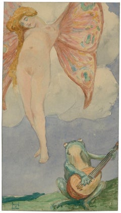 Frosch Serenade - Original Drawing by L. von Hoffmann - Early 20th Century