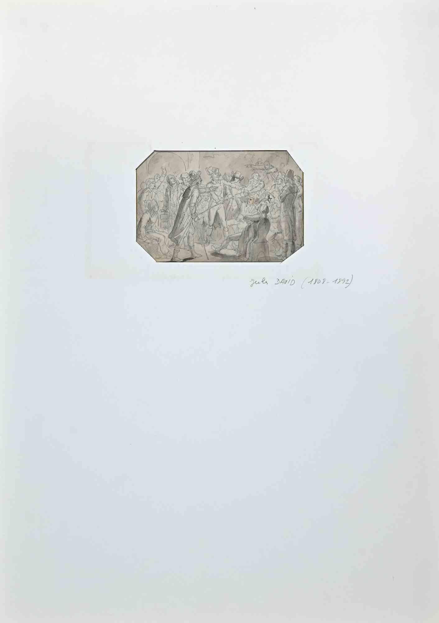 The Final Decision's Night is an original drawing in pencil on creamy-colored paper, realized by Jules David (1808-1892) in the 19th Century.

Very good conditions.

Included a Passeparout: 49 x 35 cm

The artwork is represented throught deft pencil