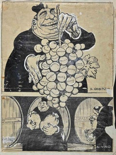 The Wine - Drawing by Gabriele Galantara - Early 20th Century