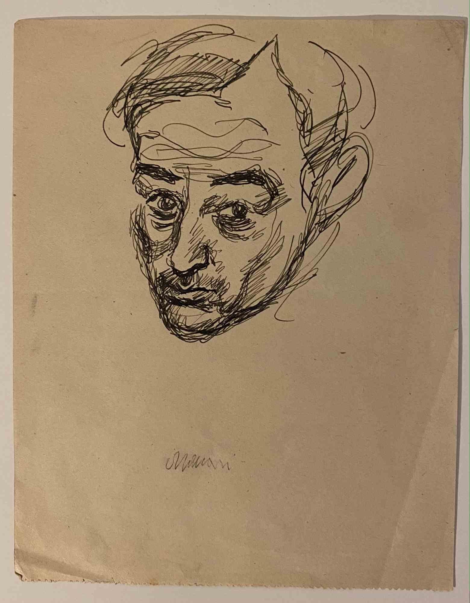 Portrait -  Drawing by Mino Maccari - Mid-20th Century