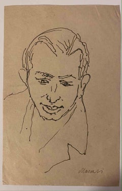 Portrait - Original Drawing by Mino Maccari - Mid-20th Century