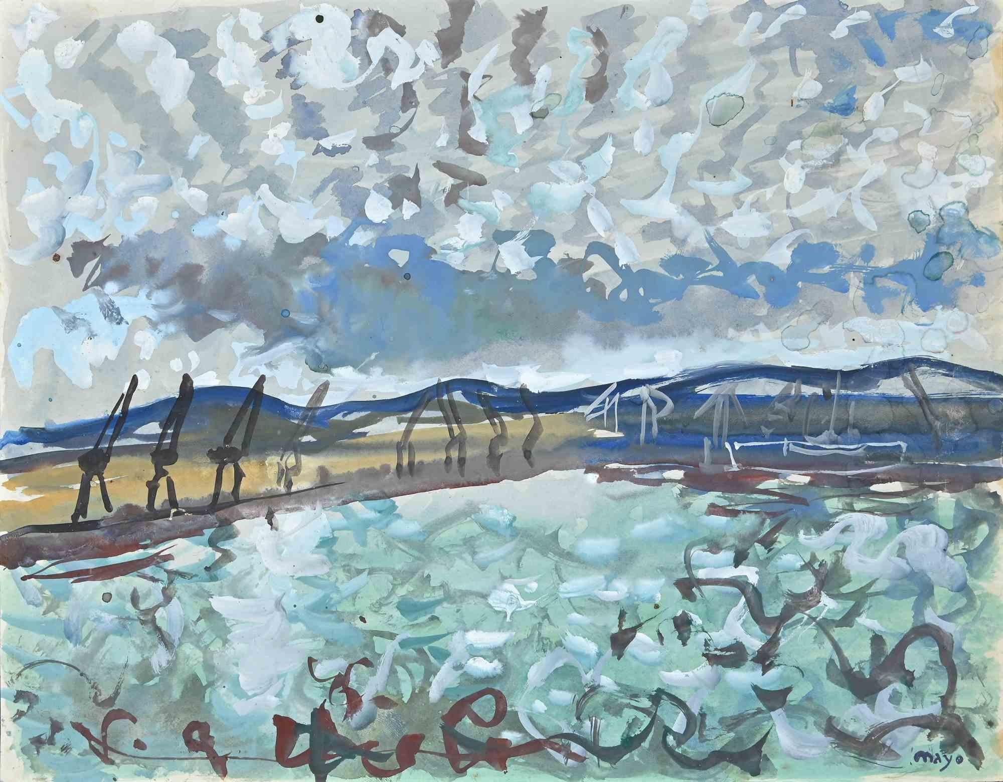 Paysage marin  - Dessins d'Antoine Mayo - Années 1950
