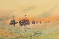 Vintage Arabic Desert - Drawing in Ink and Watercolor - Late 20th century