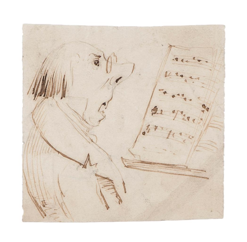 Portrait  is an original modern drawing in ink on paper realized by Henry Somm (1844-1907).

Good conditions.

The artwork represents a cartonistic profile of a musician man with musical notes in front of him, depicted masterly by confident and