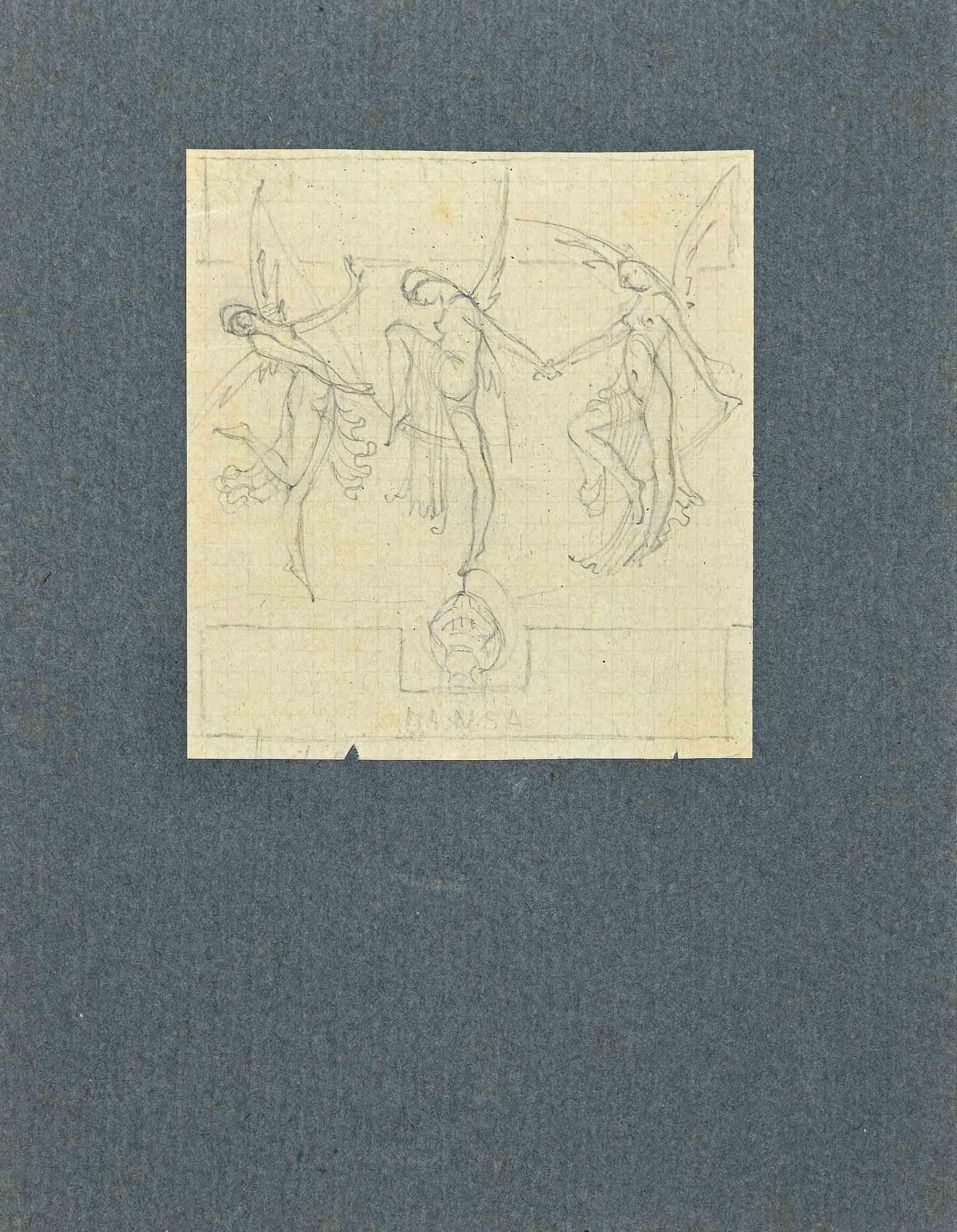 Augusto Monari Figurative Art – Der Tanz – Zeichnung – 1920