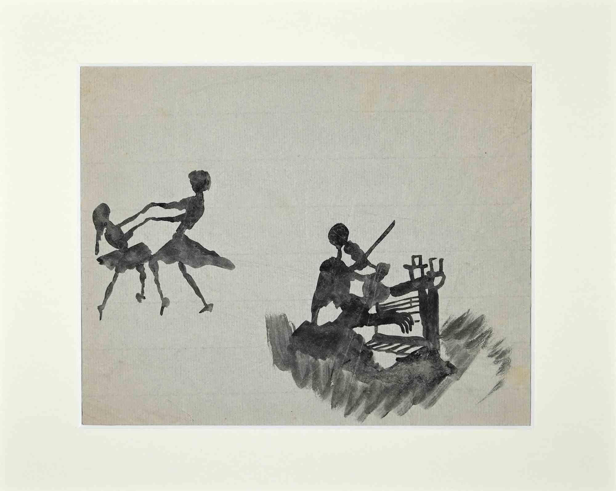 The Dance - Originalzeichnung von Mino Maccari - Mitte des 20. Jahrhunderts