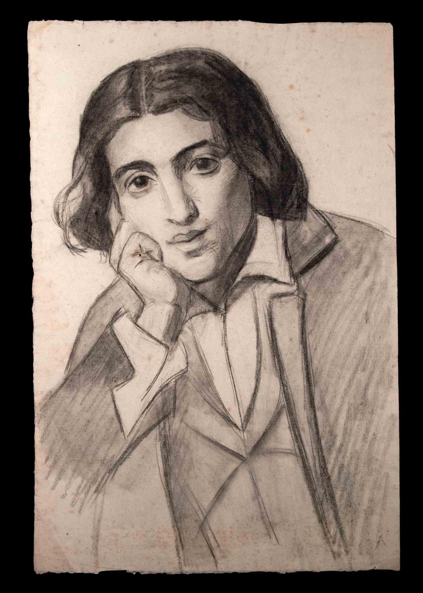 Portrait of the Young Thinker - Drawing by Albert Decaris - Mid-20th Century