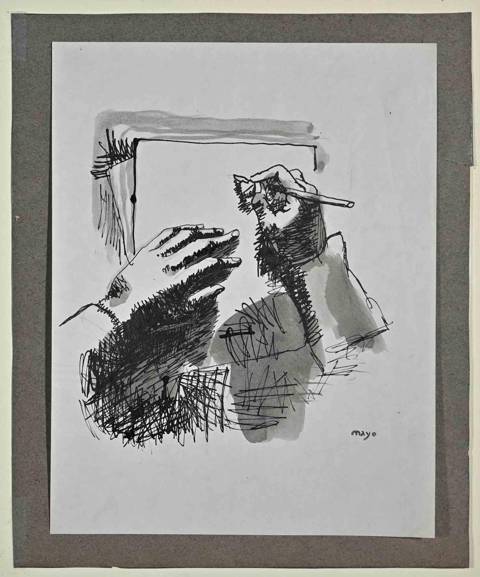 The Writer  - Drawing by Antoine Mayo - Mid-20th Century