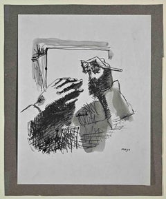 The Writer  - Original Drawing by Antoine Mayo - Mid-20th Century