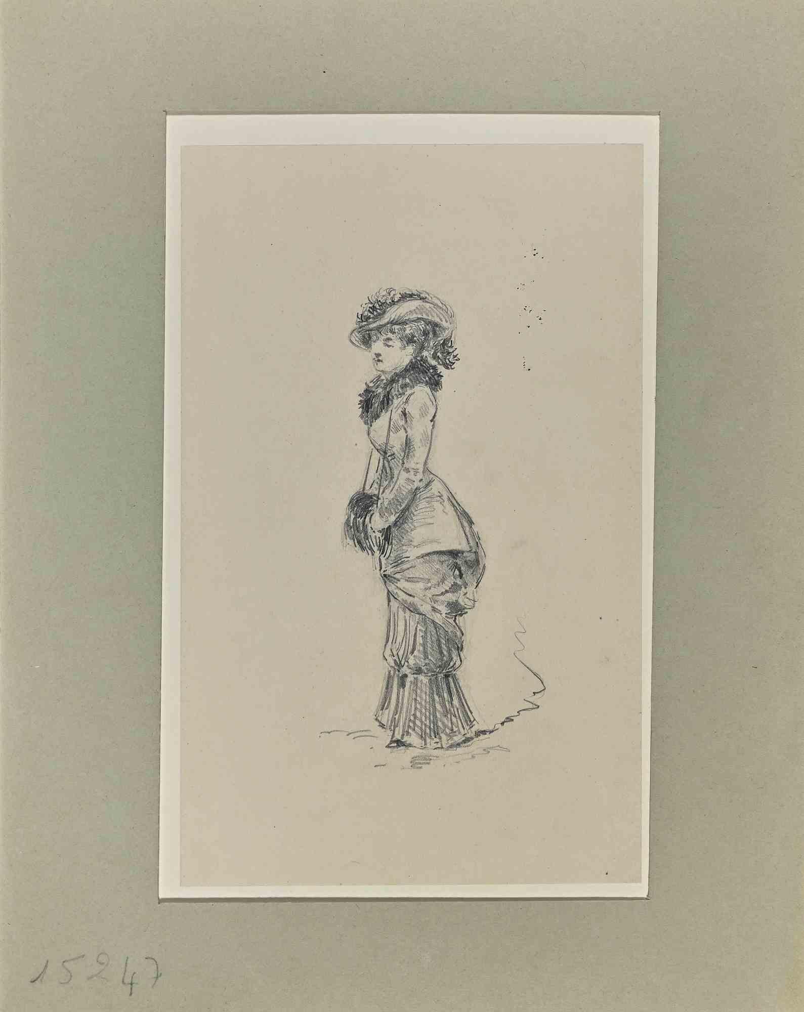 Woman - Original Drawing on Paper by H. Somm - Late 19th Century - Art by Henry Somm