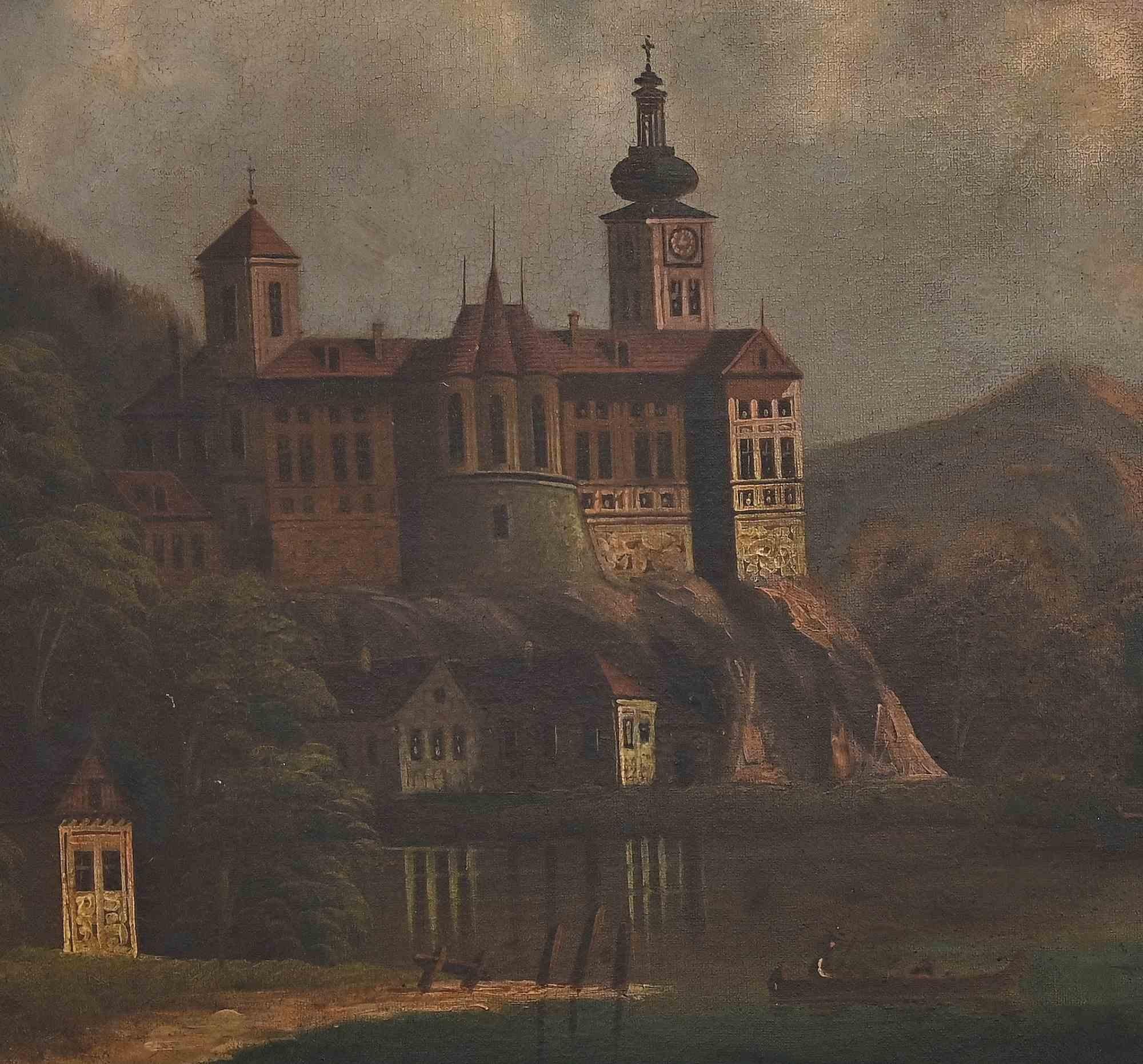 Castel View on a Lake - Oil Paint - Late 19th Century - Art by Unknown