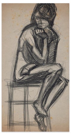 Sitting Woman - Original Drawing by Jacques Le Breton - Mid-20th Century