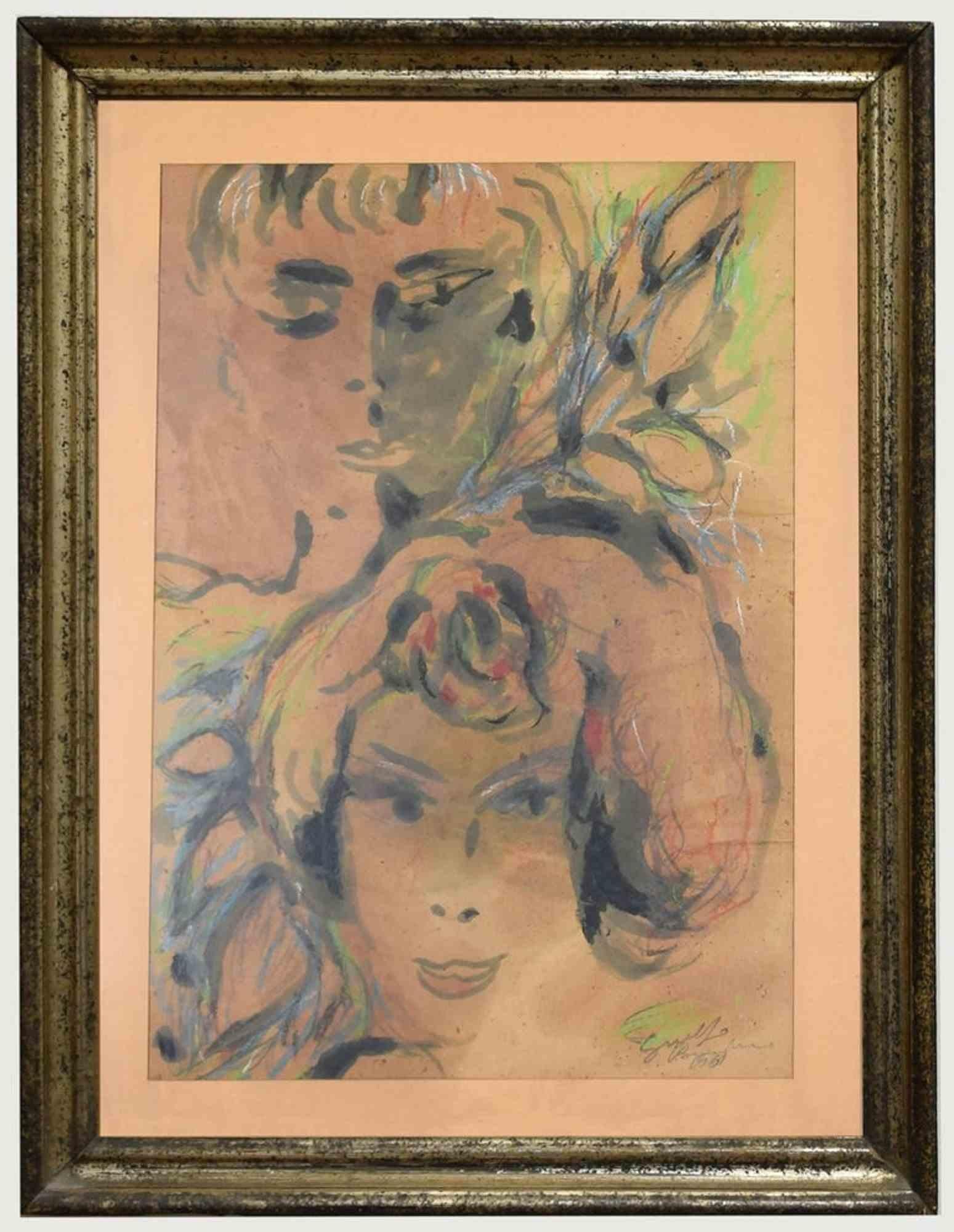 Femmes est un dessin original à l'aquarelle réalisé par Guelfo Bianchini en 1961.

L'œuvre est signée à la main et signée par l'artiste.

Cadre inclus : 68.5 x 3.5 x 51.5  cm

Guelfo Bianchini Ancône 1937 - Rome 1977. Né à Fabriano en 1937, il vit
