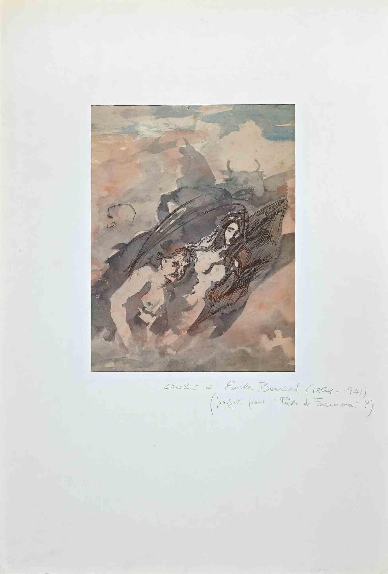The Devil Fly  - Dessin original sur papier d'Émile Bernard - 20e siècle - Art de Emile Bernard