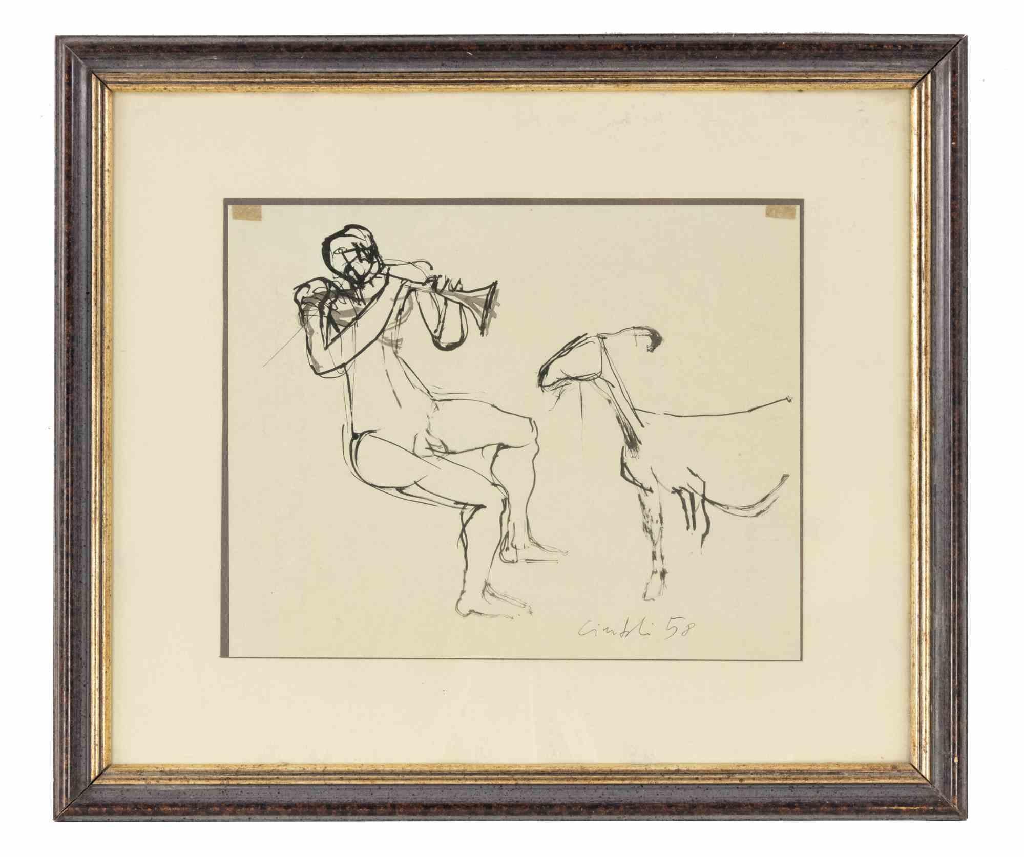 Sheperd is an original modern artowrk realized in 1958 by Claudio Cintoli.

China ink drawing.

Hand signed and dated on the lower margin.

Includes frame.
