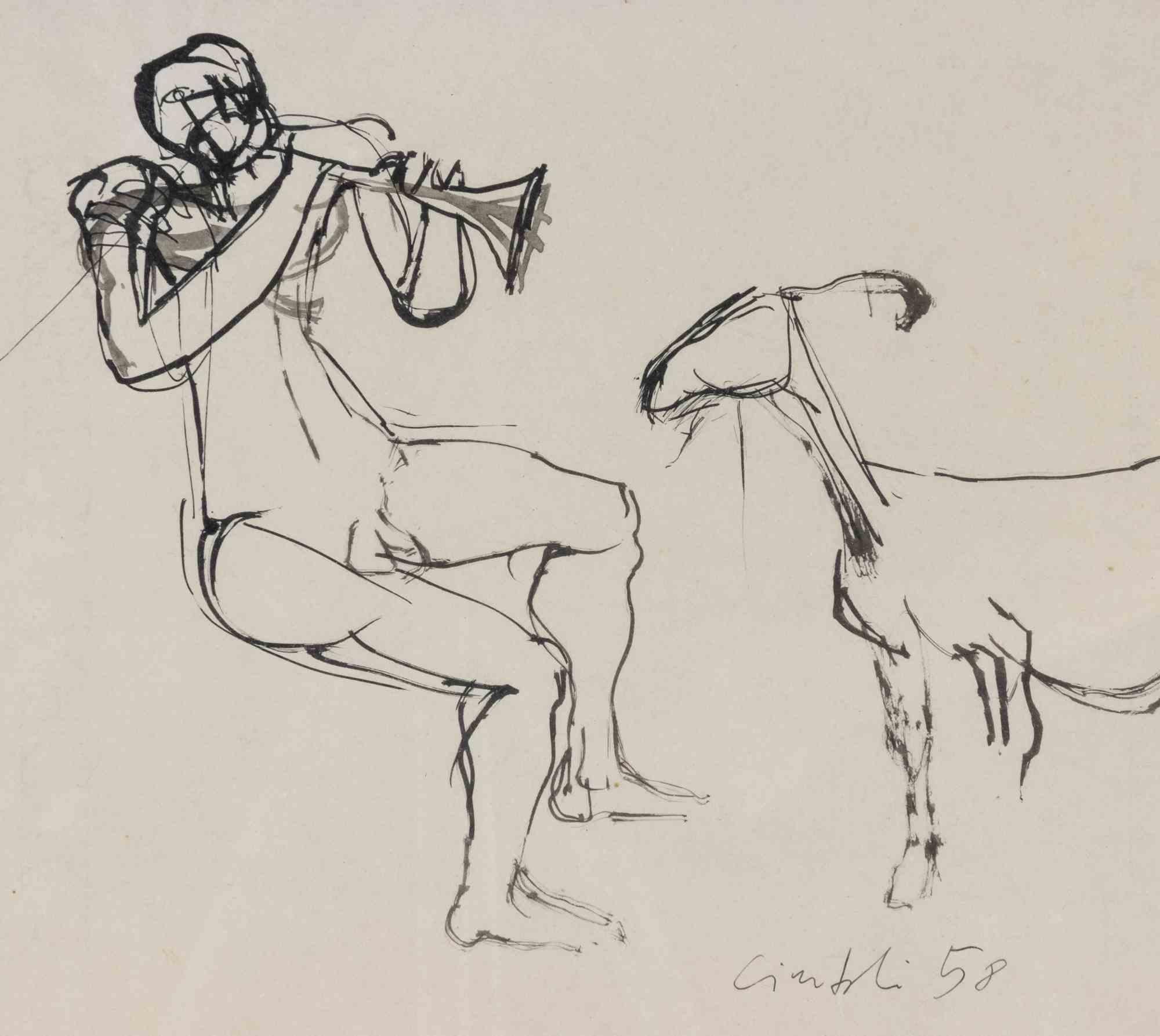 Sheperd - Drawing de Claudio Cintoli - 1958 en vente 2