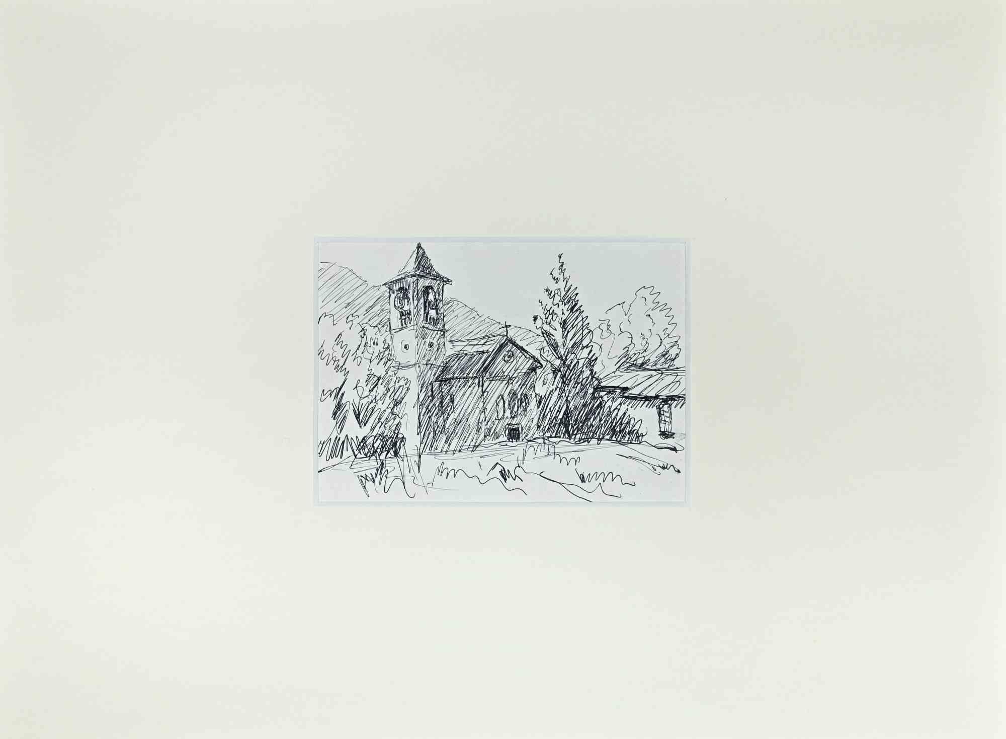 La Chiesa  - Disegno originale di R. Fontene - metà del XX secolo - Art di Robert Fontene