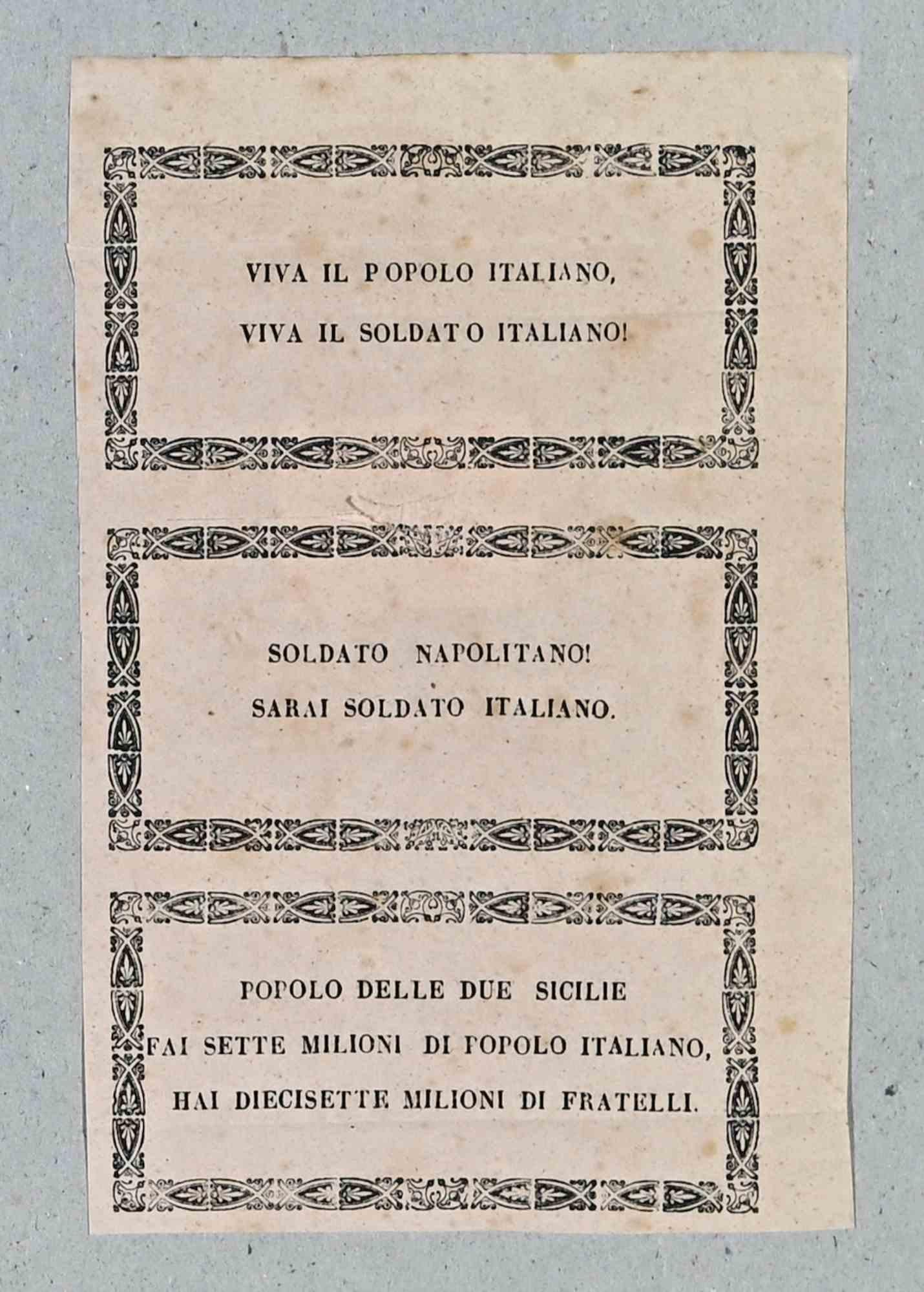 Ancient Flyer "mazziniano" -Document of Italian" Risorgimento" - 1860s - Art by Unknown