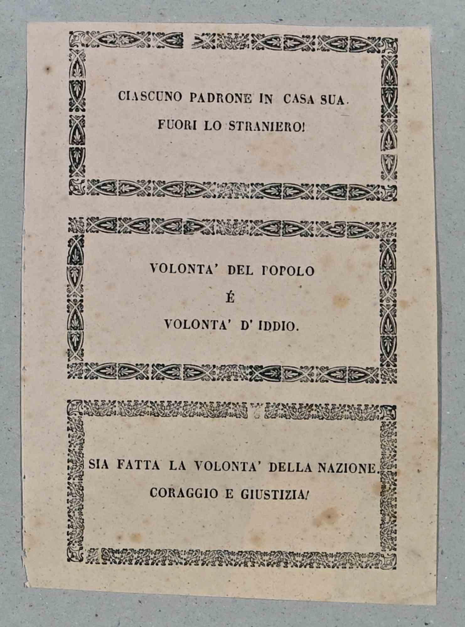 Ancient Flyer "mazziniano" - Document of Italian" Risorgimento" - 1860s - Art by Unknown