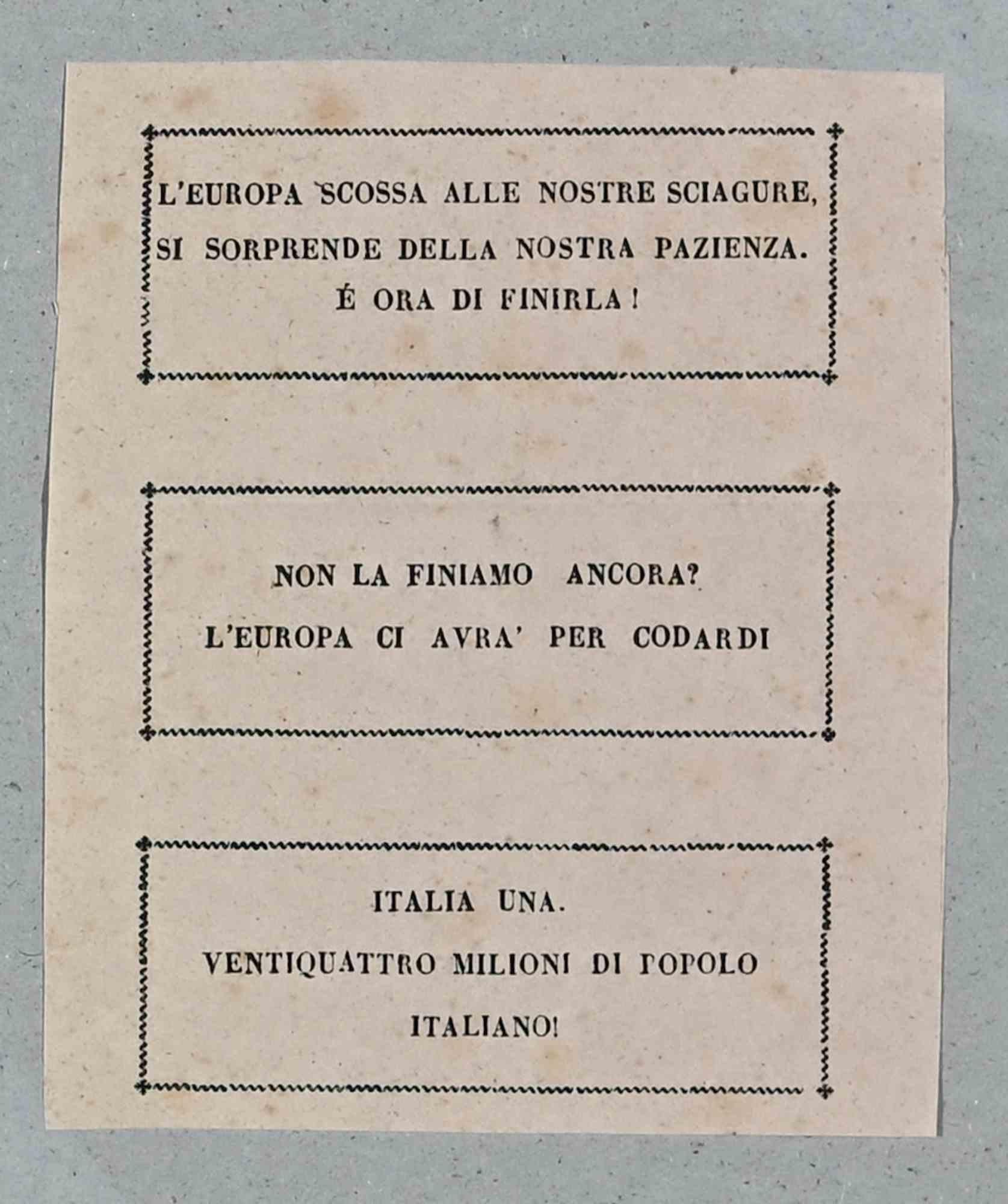 Ancient Flyer "Mazziniano" - Original document of Italian" Risorgimento" - 1860s - Art by Unknown
