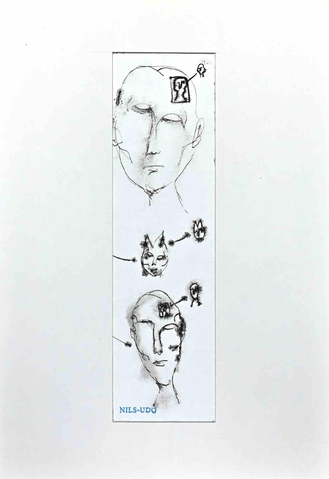 The Heads and Thoughts is an original drawing by Nils-Udo in Late 20th Century.

Drawing in China Ink.

Good conditions. Artist stamp lower left.

Included a Passepartout: 29 x 21 cm.

The artwork is depicted through deft and confident strokes.