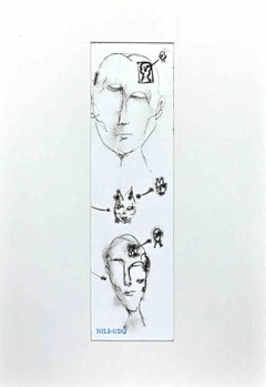 Die Köpfe und Gedanken -  Zeichnung von Nils Udo  - Ende des 20. Jahrhunderts