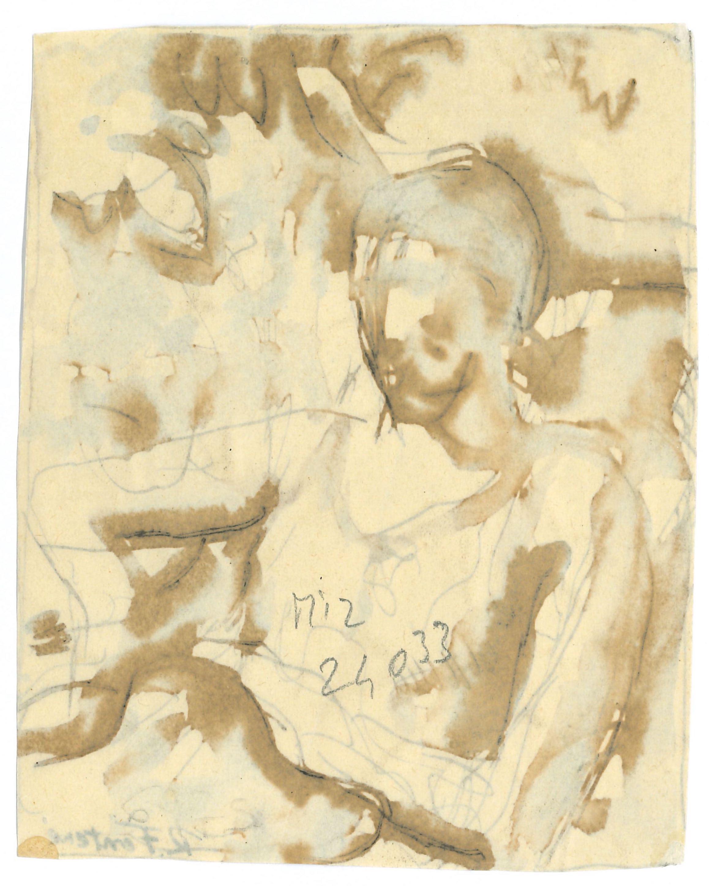 Die sitzende Frau  Zeichnung von R. Fontene – Mitte des 20. Jahrhunderts – Art von Robert Fontene