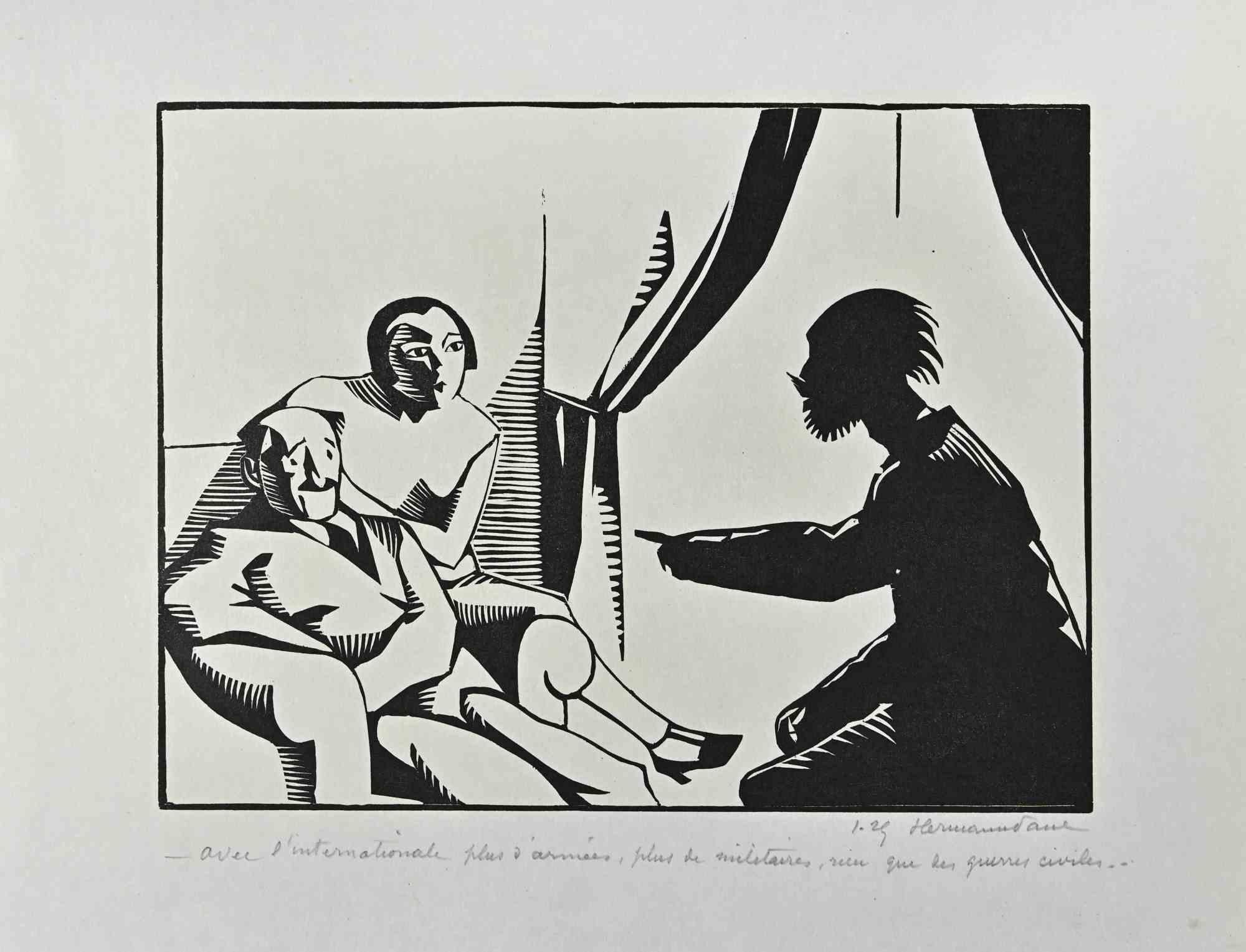 The Visit - Drawing by Hermann Paul - Early 20th Century