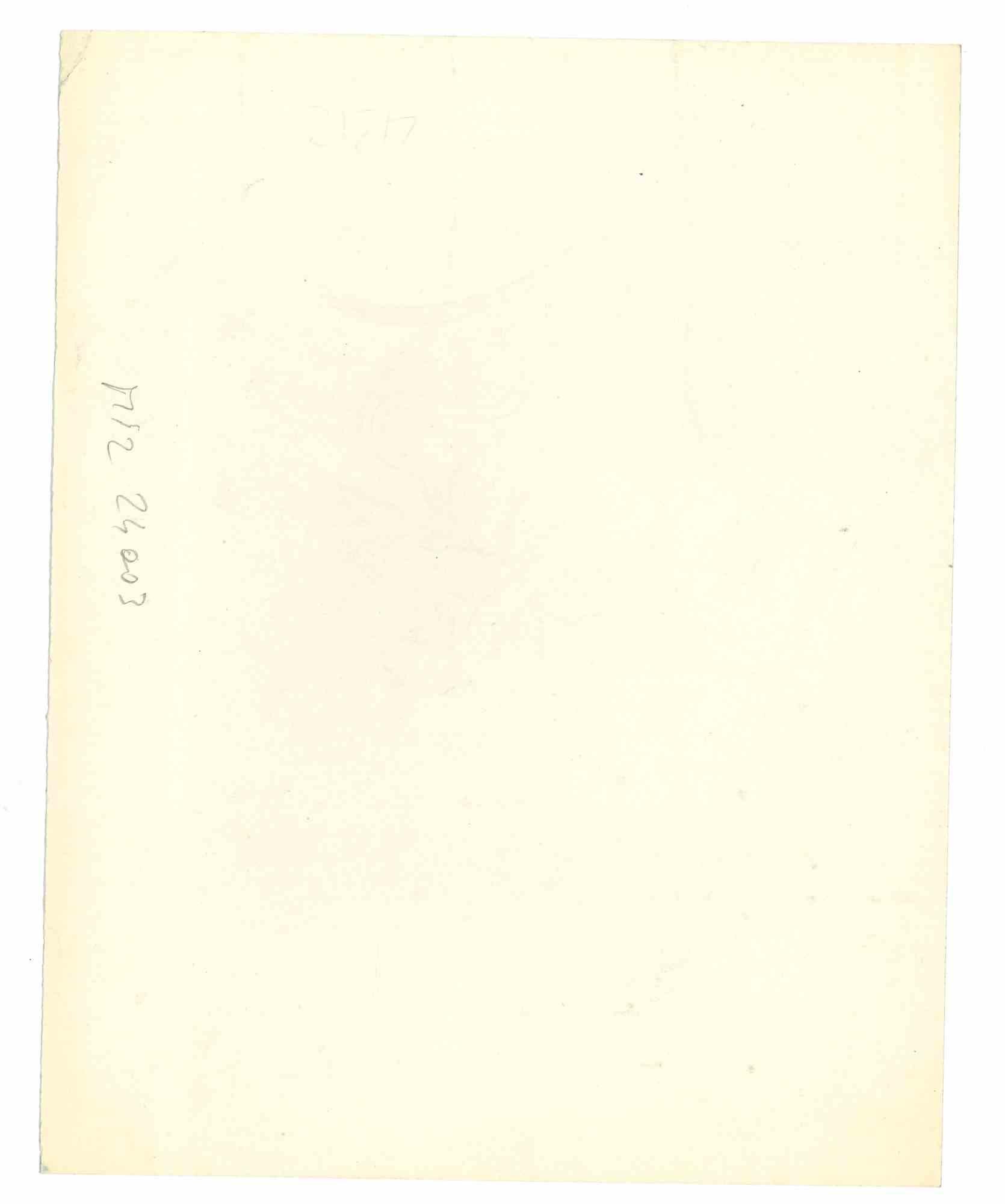 La femme romaine qui conduit - dessin original d'Henri Thiriet - milieu du 20e siècle en vente 1