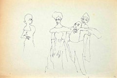 Gallant and Ladies - Drawing by Mino Maccari - Mid-20th Century