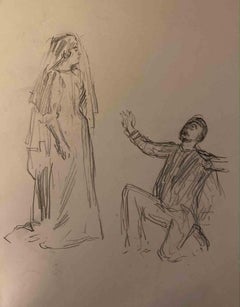 The Proposal - Drawing by Paul Renouard - Early 20th Century