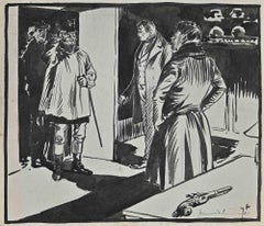 Antique Meeting - Ink Drawing By Pierre Georges Jeanniot - Early 20th Century