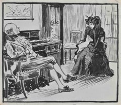 Antique Conversation - Ink Drawing By Pierre Georges Jeanniot - Early 20th Century