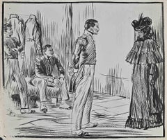 Meeting - Ink Drawing By Pierre Georges Jeanniot - Early 20th Century