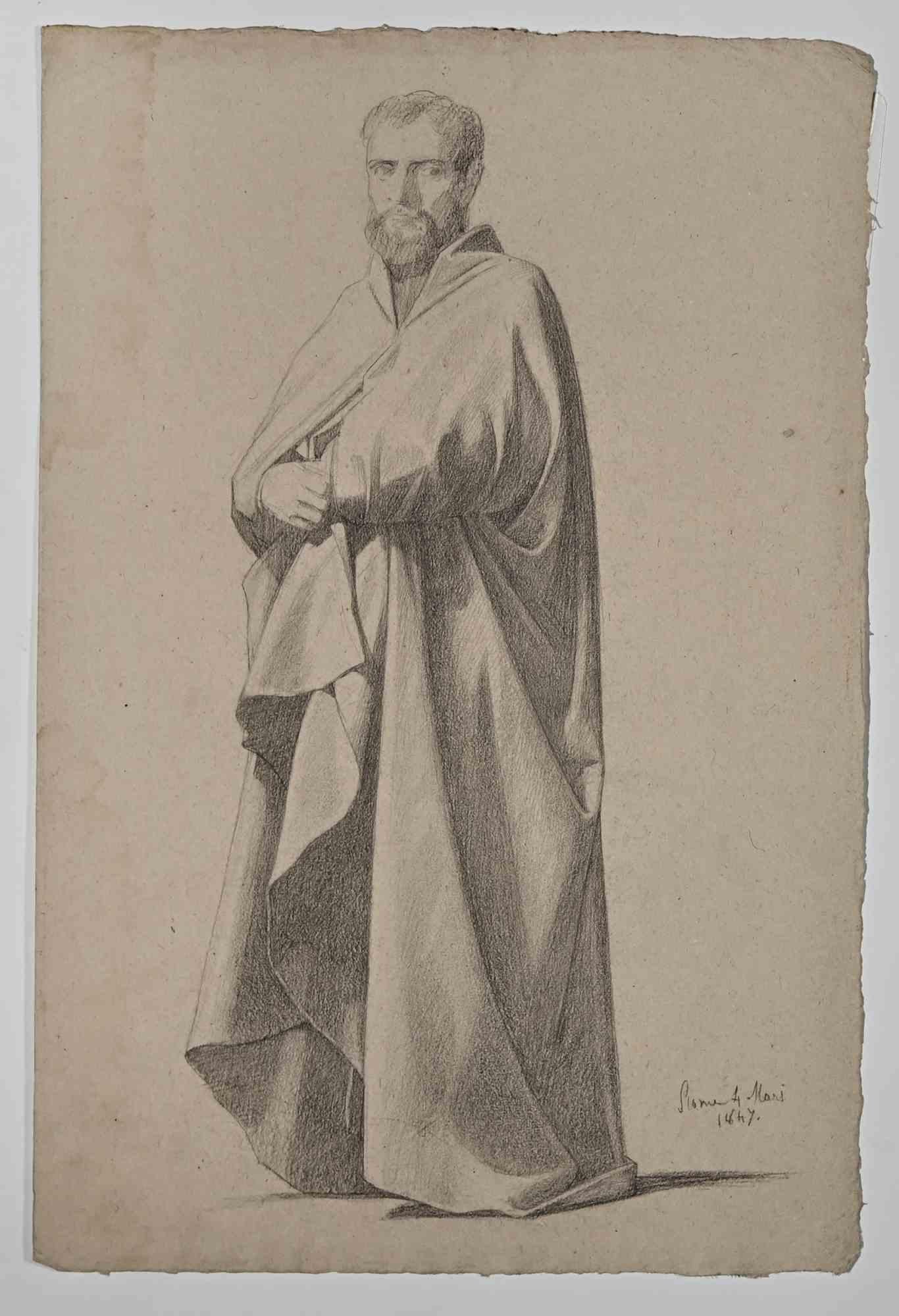 Porträt eines Mannes – Zeichnung von Louis G. Brillouin – 19. Jahrhundert – Art von Louis Georges Brillouin