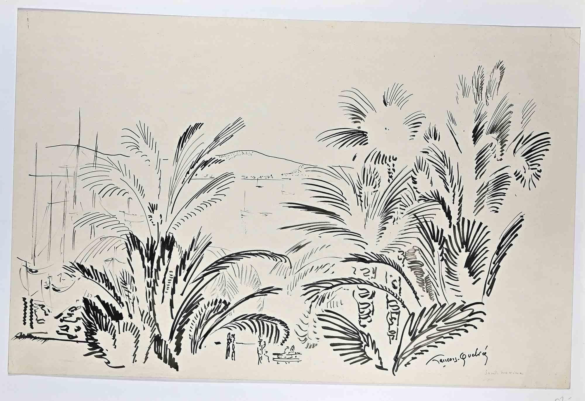 Landscape - Drawing by François Quelvée - Mid-20th Century For Sale 1