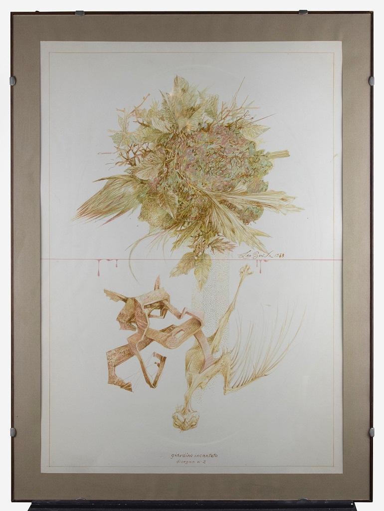 Giardino Incantato is an original Contemporary artwork realized in  1973  by the italian Contemporary artist  Leo Guida  (1992 - 2017).

Original colored ink drawing on paper. 

Frame is included. 

Dimensions: cm 75 x 56.

Prize :
Premio C.B. Salvi